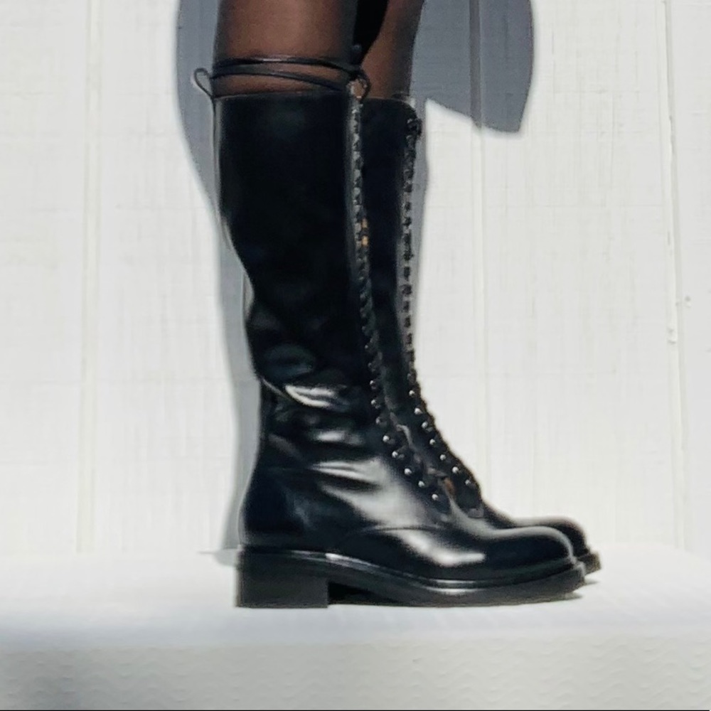 Frye Alice Black Lace Up Combat Boots 8 Tall NWT - Picture 3 of 16